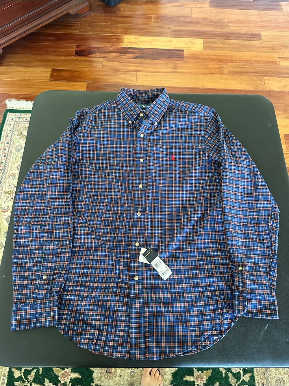 Polo Ralph Lauren Men's Blue and Red Plaid Button-Down Shirt Medium